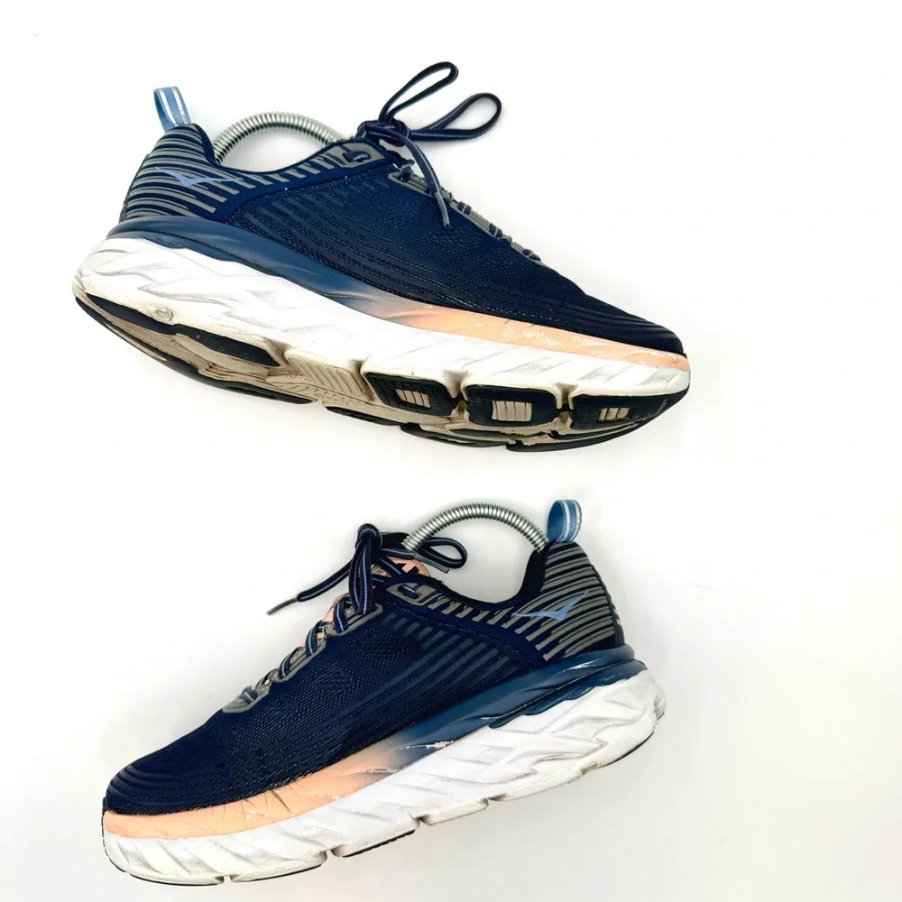 Hoka Women's Navy and Peach Athletic Running Shoes